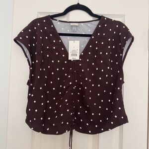 a new day Brown and White Polka Dot Crop Top